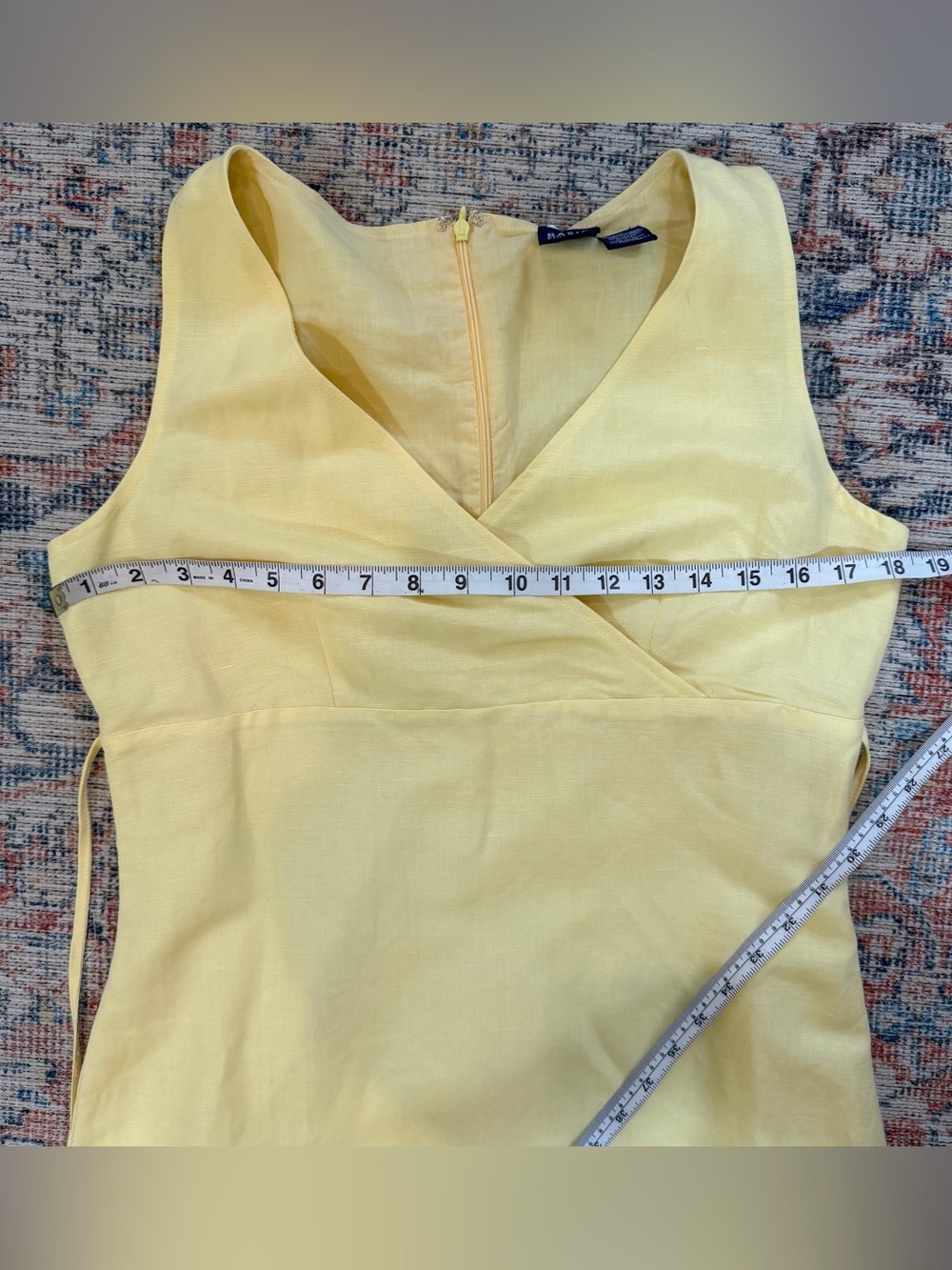 VTG Butter Yellow Linen Blend Midi Dress Sleeveless Summer Sz 4/6 S read - Picture 11 of 13
